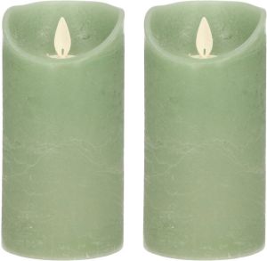 Anna's Collection 2x Jade groene LED kaarsen stompkaarsen 12 5 cm Luxe kaarsen op batterijen met bewegende vlam LED kaarsen
