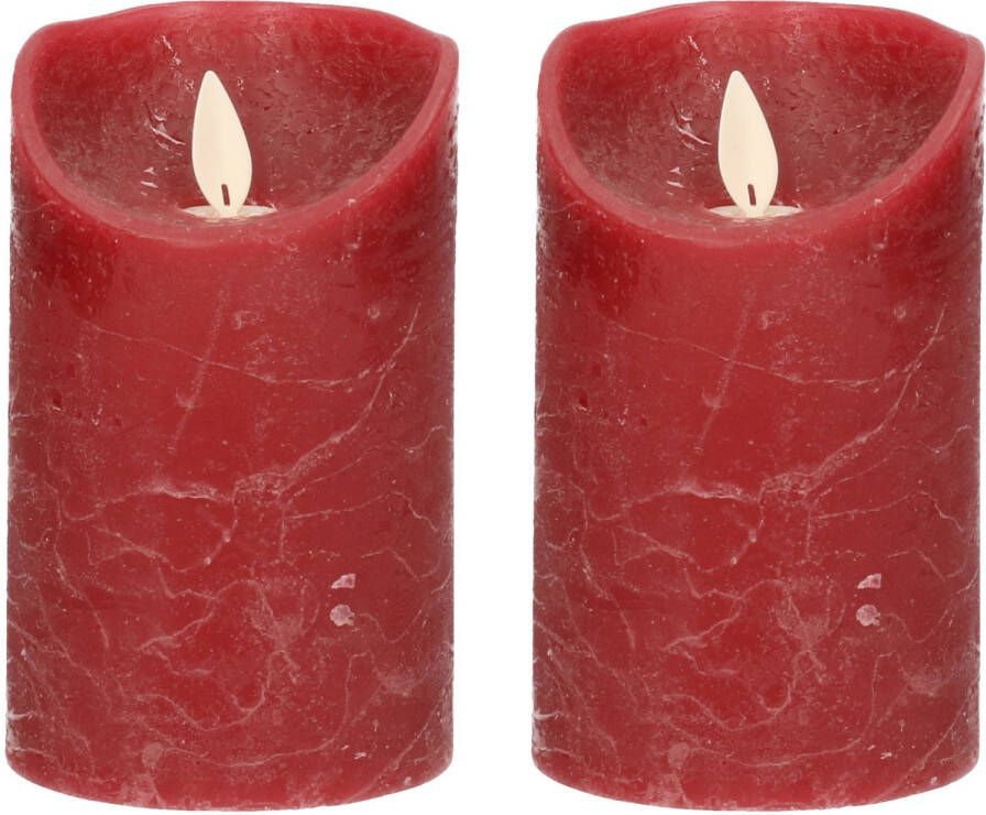 Anna&apos;s Collection 2x LED kaarsen stompkaarsen bordeaux rood met dansvlam 15 cm LED kaarsen