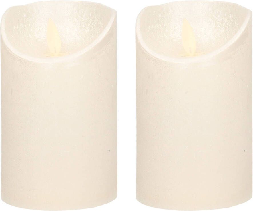 Anna&apos;s Collection 2x LED kaarsen stompkaarsen creme parel met dansvlam 15 cm LED kaarsen