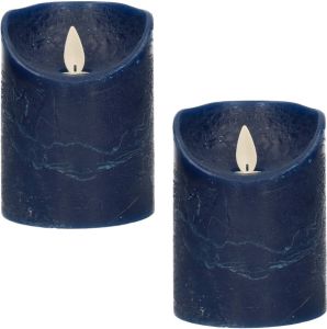 Anna&apos;s Collection 2x Donkerblauwe LED kaarsen stompkaarsen met bewegende vlam 10 cm LED kaarsen