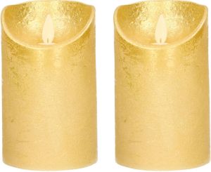 Anna's Collection 2x Gouden LED kaarsen stompkaarsen 12 5 cm Luxe kaarsen op batterijen met bewegende vlam LED kaarsen
