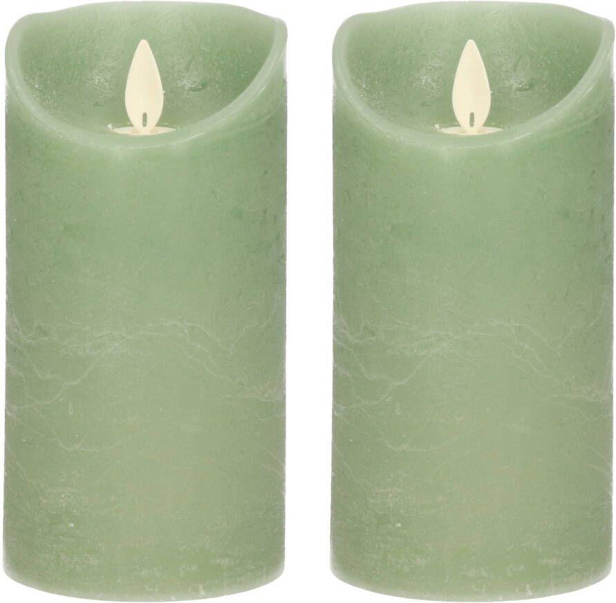 Anna's Collection 2x Jade groene LED kaarsen stompkaarsen 10 cm Luxe kaarsen op batterijen met bewegende vlam LED kaarsen