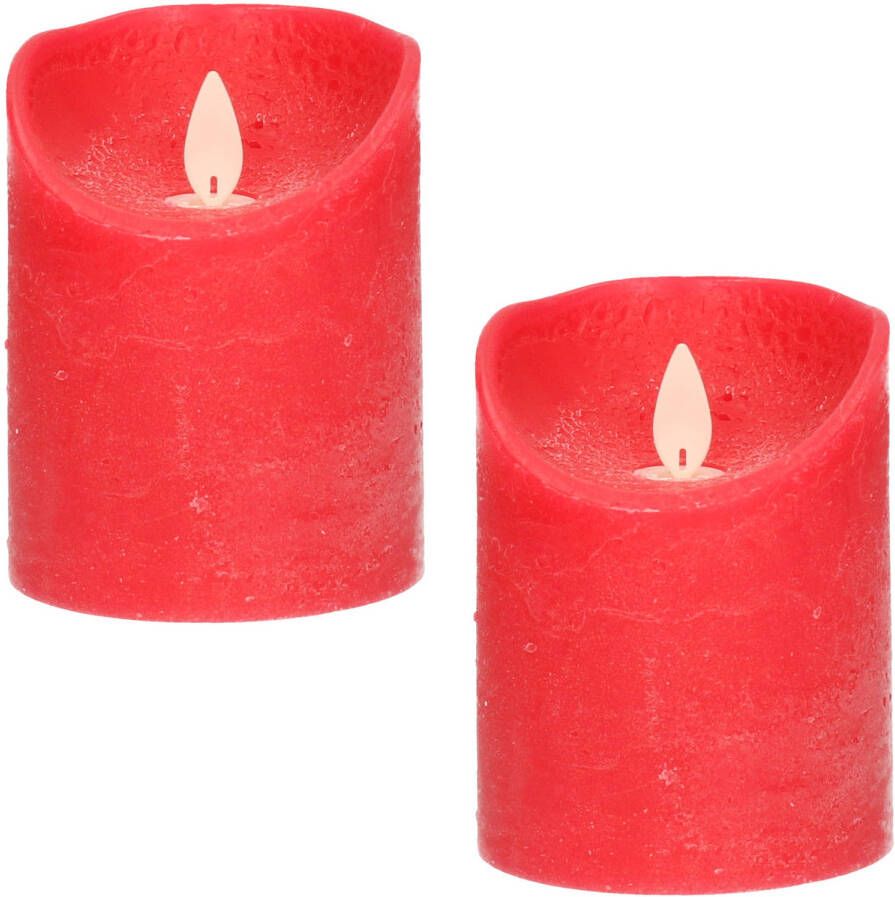 Anna's Collection 2x Rode LED kaarsen stompkaarsen 10 cm Luxe kaarsen op batterijen met bewegende vlam LED kaarsen