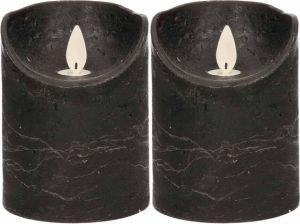 Anna's Collection 2x Zwarte LED kaarsen stompkaarsen 10 cm Luxe kaarsen op batterijen met bewegende vlam LED kaarsen