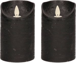 Anna's Collection 2x Zwarte LED kaarsen stompkaarsen 12 5 cm Luxe kaarsen op batterijen met bewegende vlam LED kaarsen