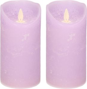 Anna's Collection 2x Lila paarse LED kaarsen stompkaarsen 10 cm Luxe kaarsen op batterijen met bewegende vlam LED kaarsen