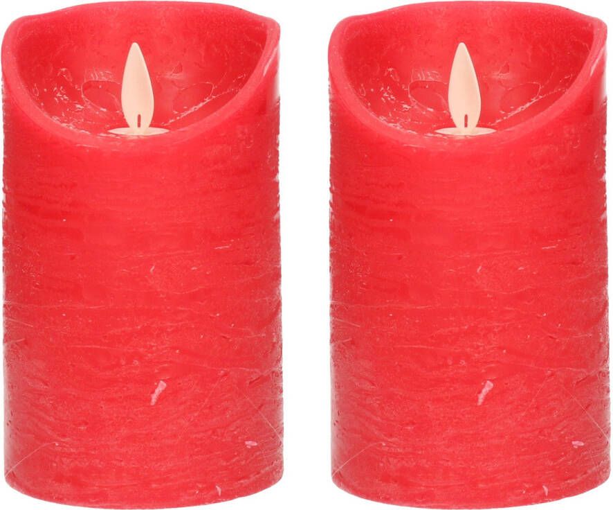 Anna's Collection 2x Rode LED kaarsen stompkaarsen 15 cm Luxe kaarsen op batterijen met bewegende vlam LED kaarsen