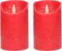 Anna's Collection 2x Rode LED kaarsen stompkaarsen 10 cm Luxe kaarsen op batterijen met bewegende vlam LED kaarsen - Thumbnail 2