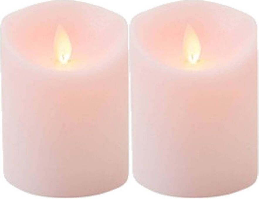 Anna&apos;s Collection 2x Roze LED kaars stompkaars met bewegende vlam 10 cm LED kaarsen