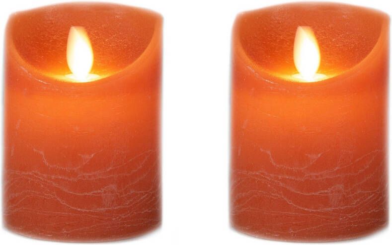 Anna&apos;s Collection 2x stuks led kaarsen stompkaarsen oranje D7 5 x H10 cm LED kaarsen