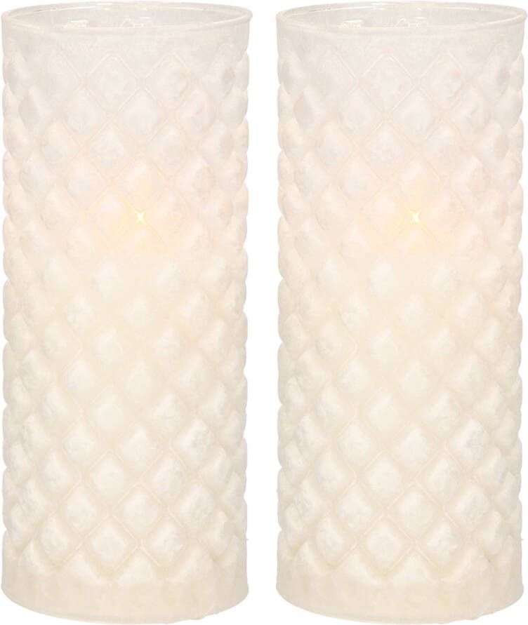Anna's Collection 2x stuks luxe led kaarsen in glas D7 5 x H17 5 cm met timer Woondecoratie Elektrische kaarsen LED kaarsen