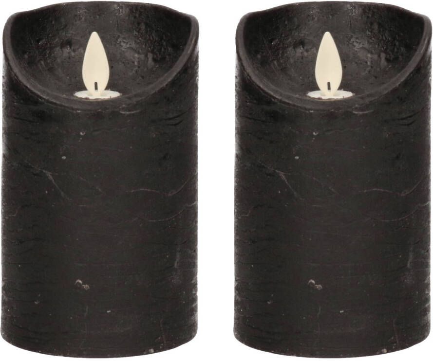 Anna's Collection 2x Zwarte LED kaarsen stompkaarsen 10 cm Luxe kaarsen op batterijen met bewegende vlam LED kaarsen