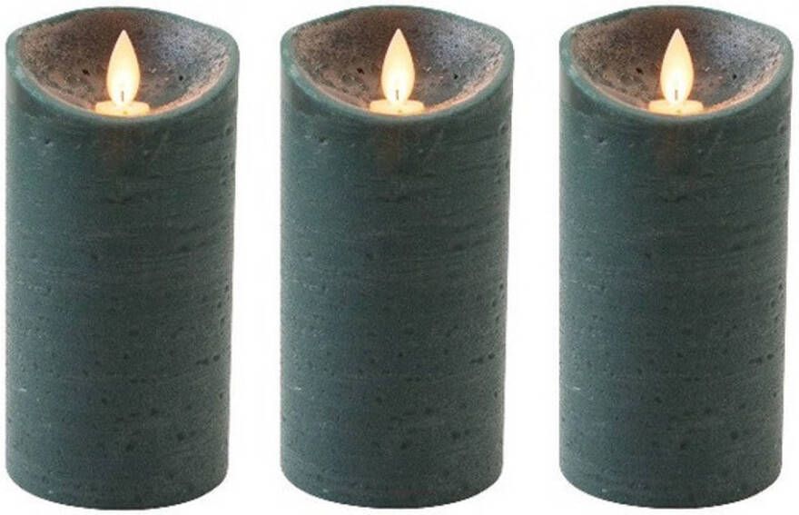 Anna&apos;s Collection 3x Antiek Groene Led Kaars Stompkaars Met Bewegende Vlam 15 Cm Led Kaarsen