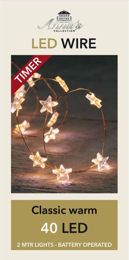 Anna&apos;s Collection 3x Draadverlichting met timer 40 witte sterren op batterij Lichtsnoeren