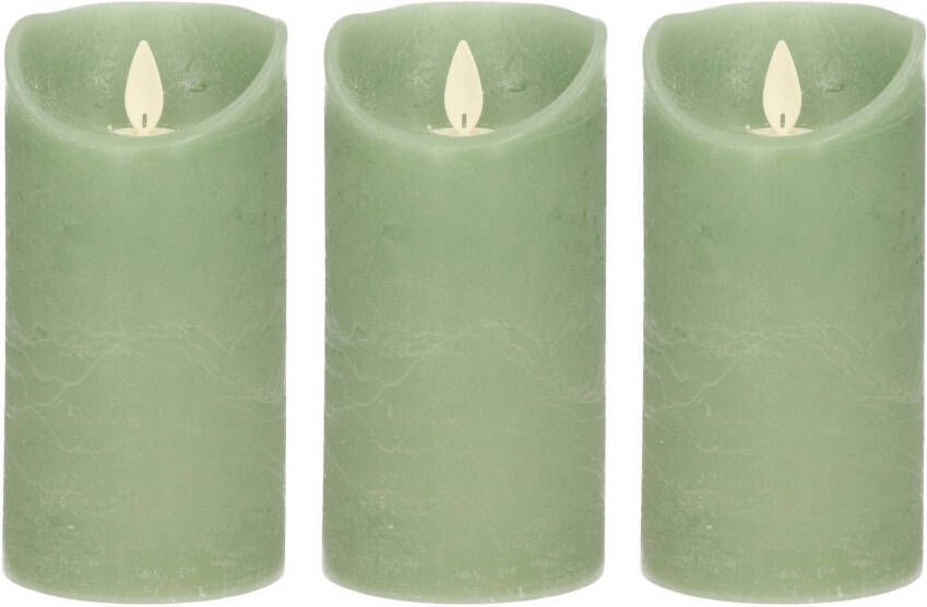 Anna&apos;s Collection 3x Jade groene LED kaarsen stompkaarsen met bewegende vlam 15 cm LED kaarsen