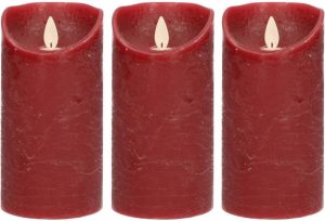 Anna's Collection 3x Bordeaux rode LED kaarsen stompkaarsen 15 cm Luxe kaarsen op batterijen met bewegende vlam LED kaarsen