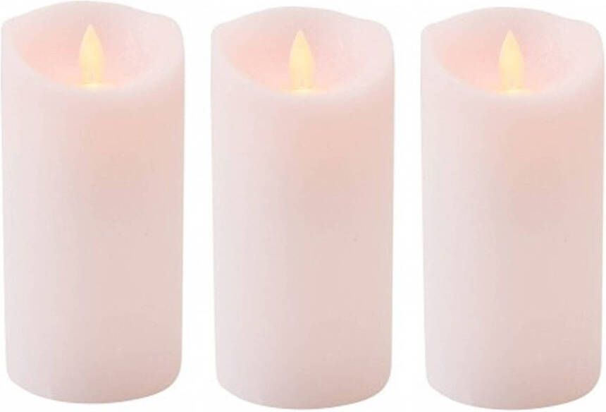 Anna's Collection 3x Roze LED kaars stompkaars 15 cm Luxe kaarsen op batterijen met bewegende vlam LED kaarsen