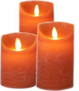 Anna's Collection 3x stuks led kaarsen stompkaarsen oranje H10 cm H12 5 cm en H15 cm Kerstversiering LED kaarsen