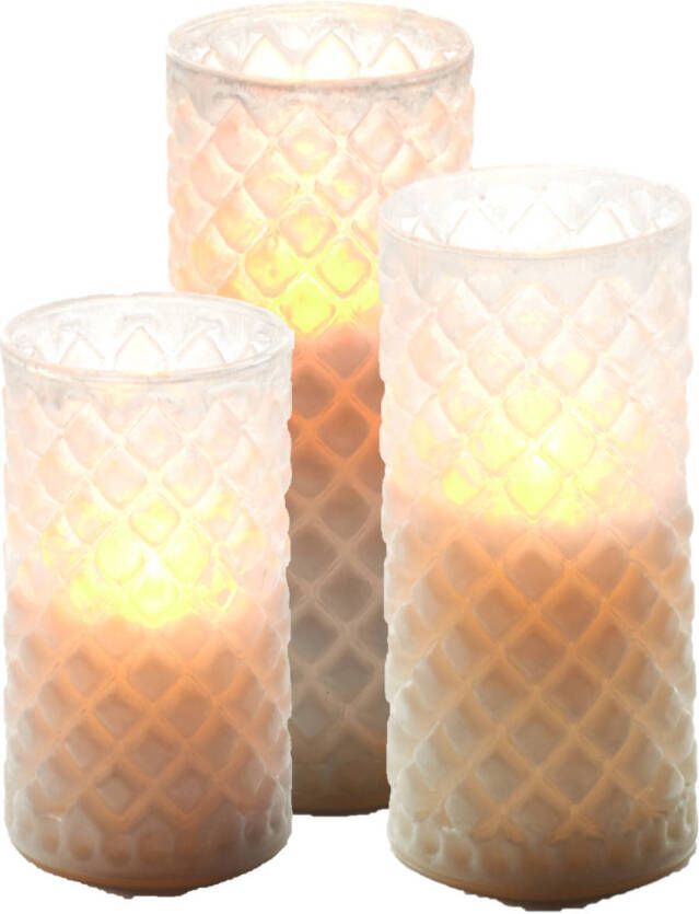 Anna&apos;s Collection 3x stuks luxe led kaarsen in glas H12 5 cm H15 cm en H17 5 cm LED kaarsen