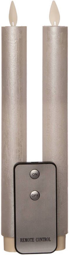 Anna&apos;s Collection Led dinerkaarsen 2x st parel grijs 23 cm met afstandsbediening LED kaarsen