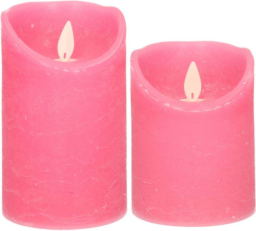 Anna&apos;s Collection Anna Collection LED kaarsen 2x stuks fuchsia roze 10 en 15 cm LED kaarsen