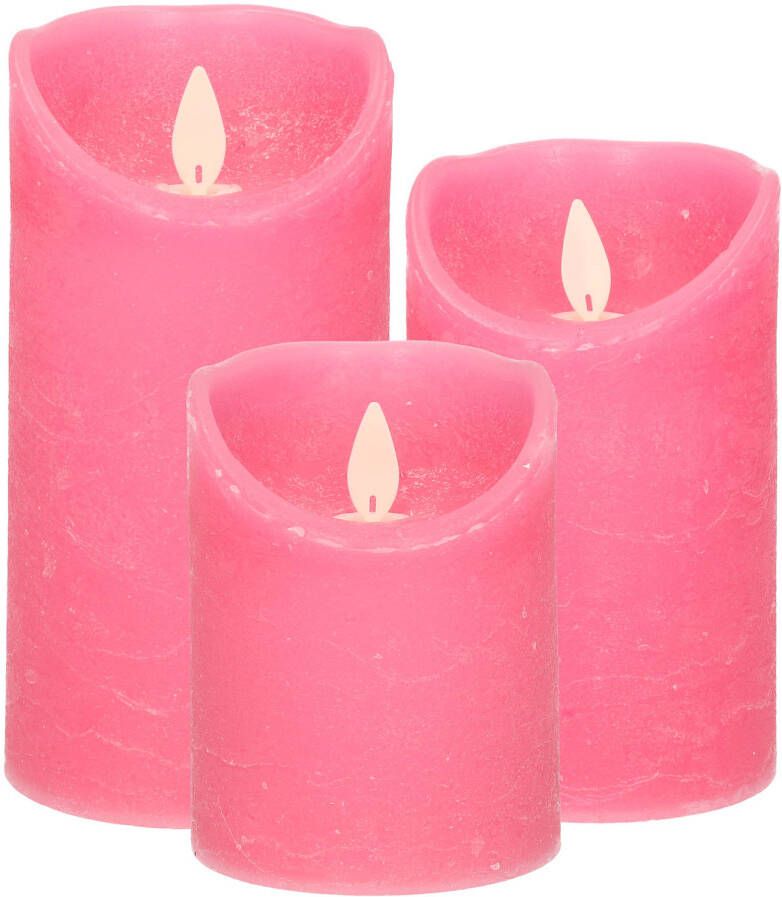 Anna&apos;s Collection Anna Collection LED kaarsen 3x stuks fuchsia roze 10 12 5 en 15 cm LED kaarsen