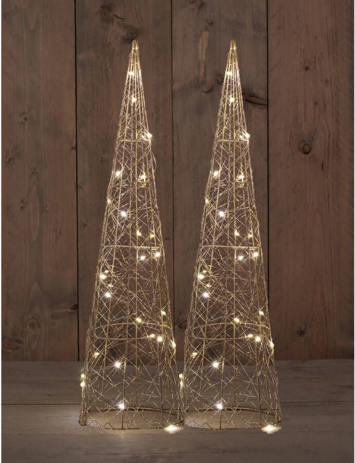 Anna&apos;s Collection Anna Collection LED kerstboom kegels 2x H60 goud metaal kerstverlichting figuur