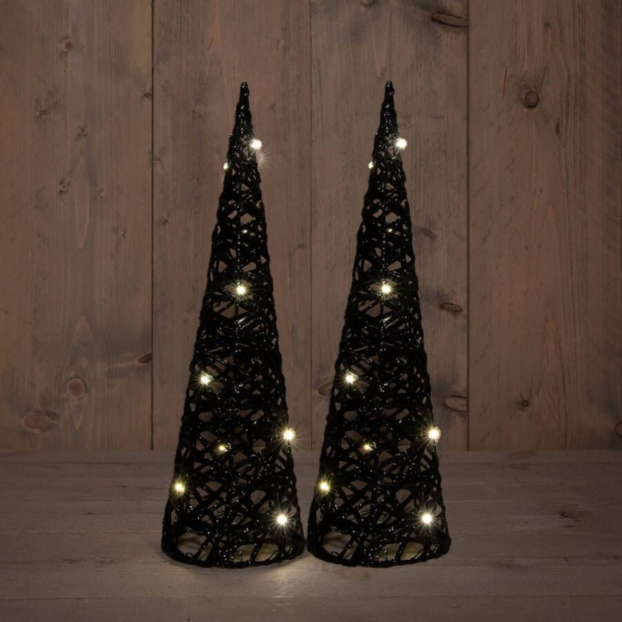 Anna&apos;s Collection Anna Collection LED piramide kerstboom -2x H40 cm zwart -kunststof kerstverlichting figuur