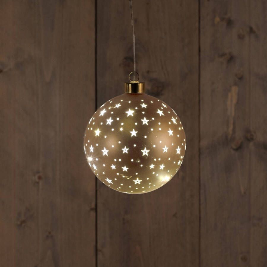Anna&apos;s Collection Ball Glass Matt Gold With Stars 12Cm Led Warm White