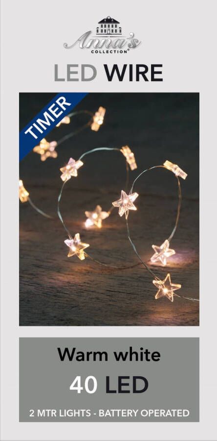 Anna's Collection Zilveren draadverlichting sterren met timer warm wit 2 meter Sfeerverlichting voor binnen gebruik Lichtsnoeren