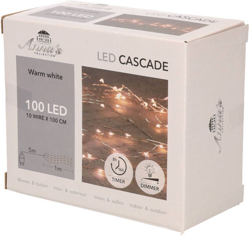 Anna&apos;s Collection Cascade draadverlichting lichtsnoer met 100 lampjes warm wit met 10 lichtdraden Lichtsnoeren