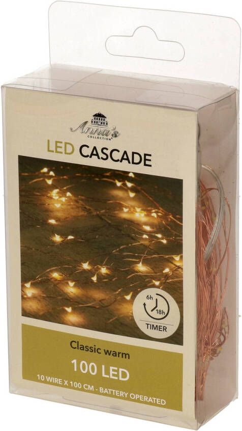 Anna&apos;s Collection Cascade draadverlichting lichtsnoer met 100 lampjes classic warm wit op batterijen Lichtsnoeren