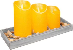 Anna&apos;s Collection Houten dienblad met 3 LED kaarsen in de kleur geel 14 x 40 cm LED kaarsen