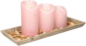 Anna&apos;s Collection Houten Dienblad Met Steentjes En 3 Led Kaarsen In Het Bordeaux Rood 39 X 15 Cm Led Kaarsen
