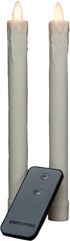 Anna&apos;s Collection Kaarsen set van 2x stuks Led dinerkaarsen ivoor wit inclusief afstandsbediening 23 cm LED kaarsen