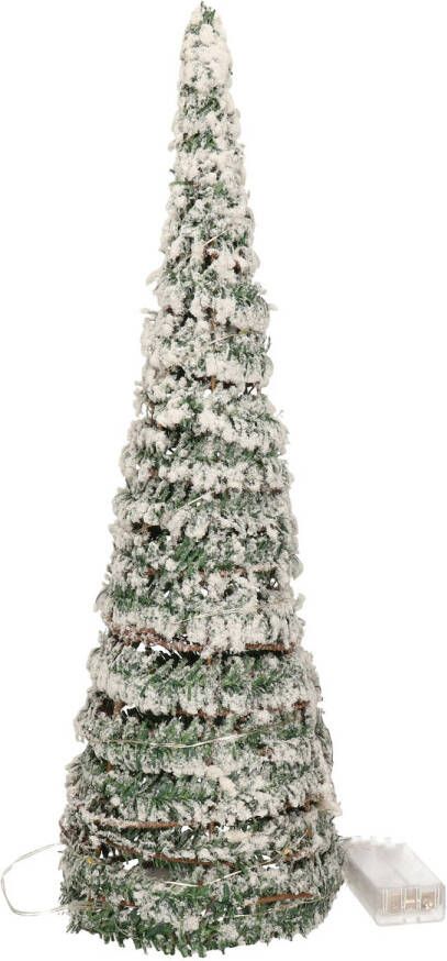 Anna&apos;s Collection Kerstverlichting figuren Led kegel kerstboom groen besneeuwd 60 cm kerstverlichting figuur