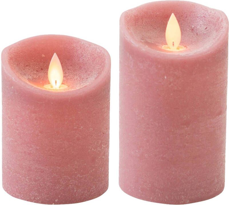 Anna&apos;s Collection LED kaarsen stompkaarsen set 2x antiek oud roze H10 en H12 5 cm bewegende vlam LED kaarsen