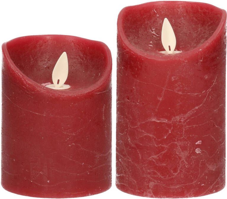 Anna&apos;s Collection LED kaarsen stompkaarsen set 2x bordeaux rood H10 en H12 5 cm bewegende vlam LED kaarsen