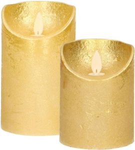 Anna&apos;s Collection LED kaarsen stompkaarsen set 2x goud H10 en H12 5 cm bewegende vlam LED kaarsen