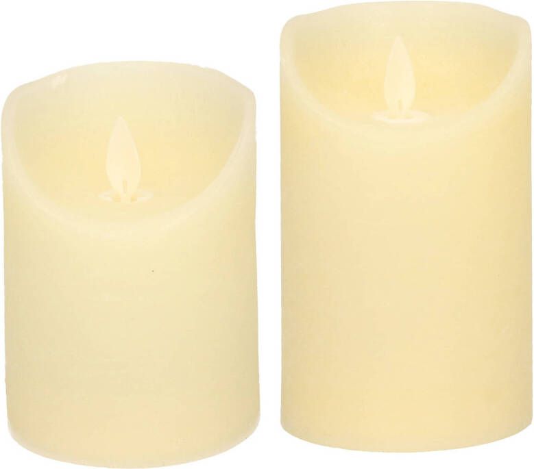 Anna&apos;s Collection LED kaarsen stompkaarsen set 2x ivoor wit H10 en H12 5 cm bewegende vlam LED kaarsen