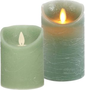 Anna&apos;s Collection LED kaarsen stompkaarsen set 2x jade groen H10 en H12 5 cm bewegende vlam LED kaarsen