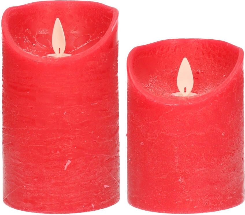 Anna&apos;s Collection LED kaarsen stompkaarsen set 2x rood H10 en H12 5 cm bewegende vlam LED kaarsen