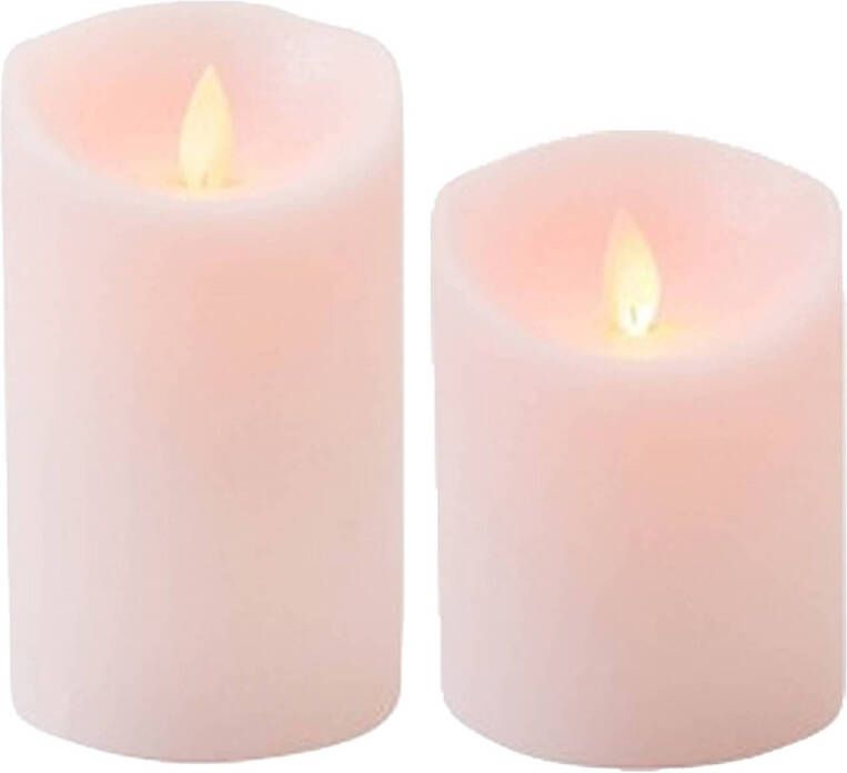 Anna&apos;s Collection LED kaarsen stompkaarsen set 2x roze H10 en H12 5 cm bewegende vlam LED kaarsen