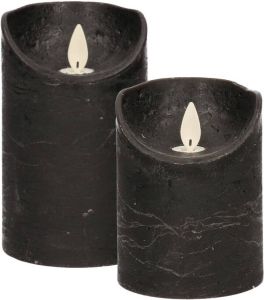 Anna&apos;s Collection LED kaarsen stompkaarsen set 2x zwart H10 en H12 5 cm bewegende vlam LED kaarsen