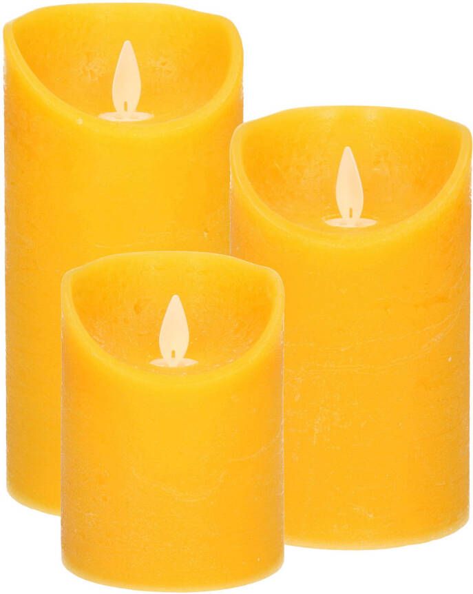Anna&apos;s Collection LED kaarsen stompkaarsen set 3x oker geel H10 H12 5 en H15 cm bewegende vlam LED kaarsen