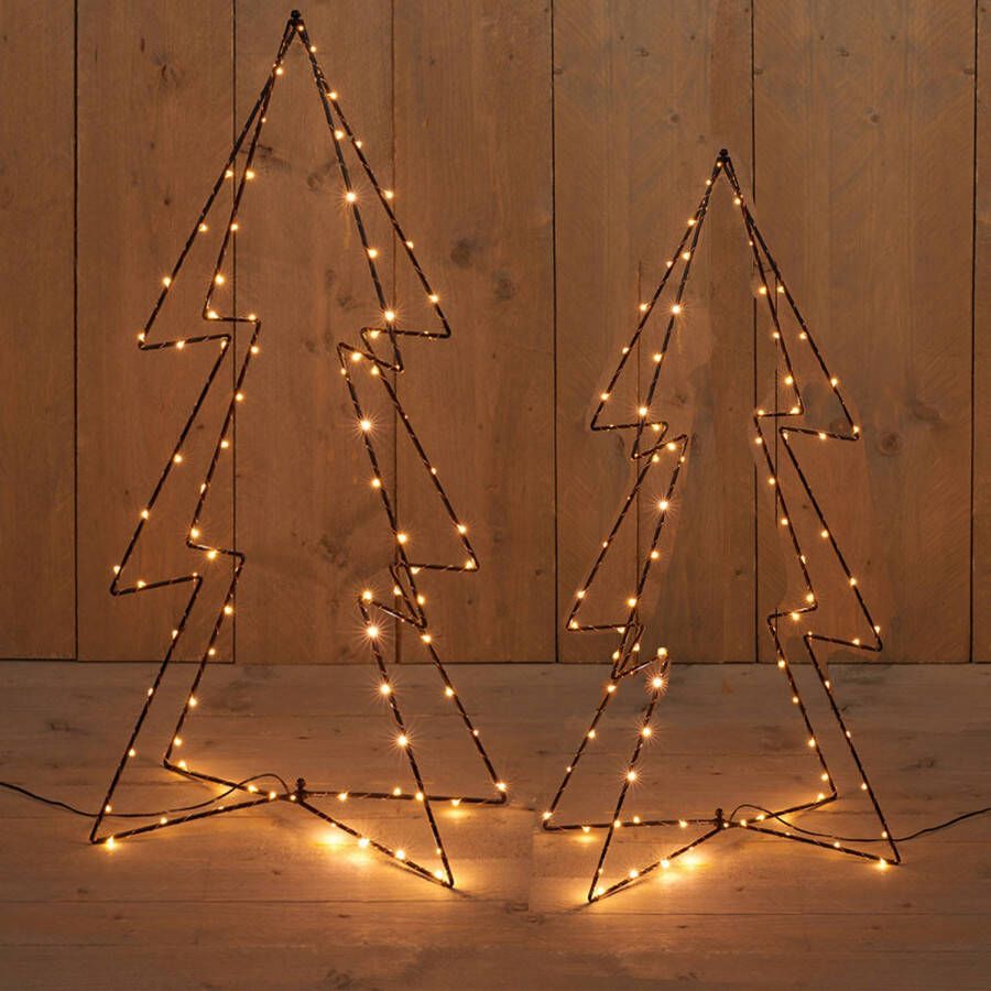 Anna&apos;s Collection LED kerstbomen 2x stuks 3D 72 en 91 cm kerstverlichting figuur