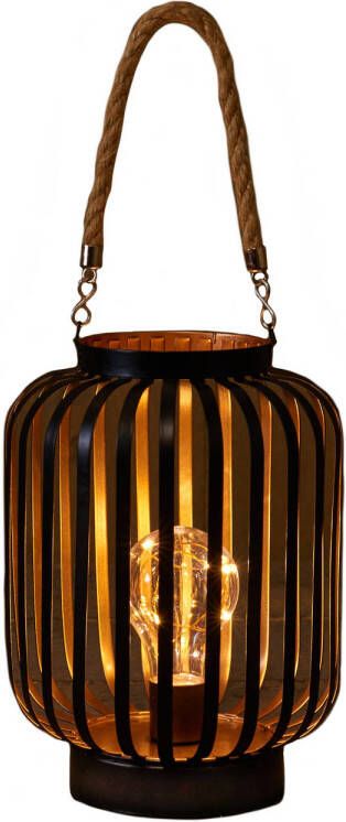 Anna's Collection Led sfeer lantaarn lamp zwart goud met timer B16 x H22 cm Woondecoratie kerstversiering sfeerverlichting Lantaarns