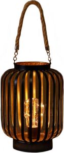 Anna's Collection Led sfeer lantaarn lamp zwart goud met timer B16 x H22 cm Woondecoratie kerstversiering sfeerverlichting Lantaarns