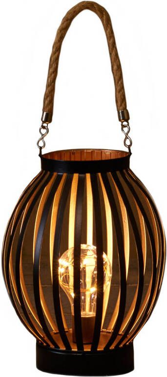 Anna&apos;s Collection Led sfeer lantaarn lamp zwart goud rond met timer B16 x H22 cm Lantaarns