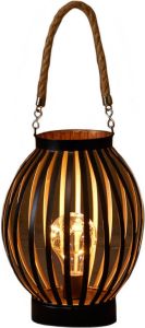 Anna's Collection Led sfeer lantaarn lamp zwart goud rond met timer B16 x H22 cm Woondecoratie kerstversiering sfeerverlichting Lantaarns